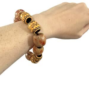 Boho Wooden Beads Brown Natural Materials Cotton String Slip On